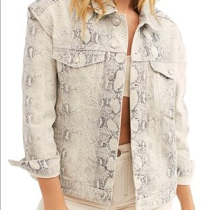 Free people snakeskin printed trucker jean jacket